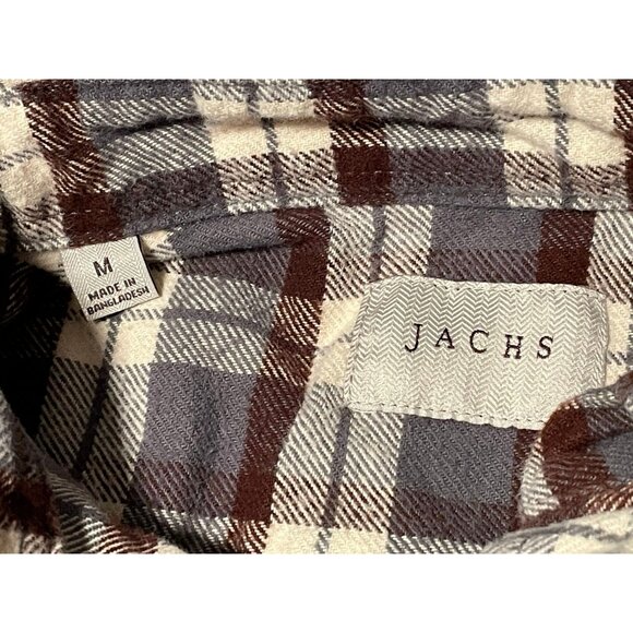 Jach's flannel plaid shirt mens medium long sleeve button striped brown - Picture 5 of 10